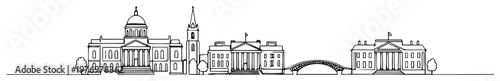 irish city skyline with historic buildings line drawing