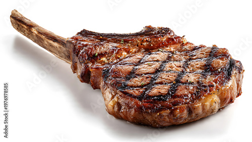 Grilled tomahawk beef steak isolated on white background