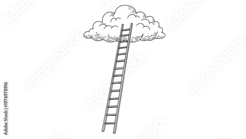 Hand drawn ladder reaching up into a cloud, representing ambition, challenge, and the journey towards achieving dreams and success in various business or personal endeavors.
