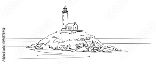 lighthouse on rocky island maritime navigation vector art