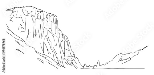 Foto steep rocky mountain cliff with valley sketch design vector