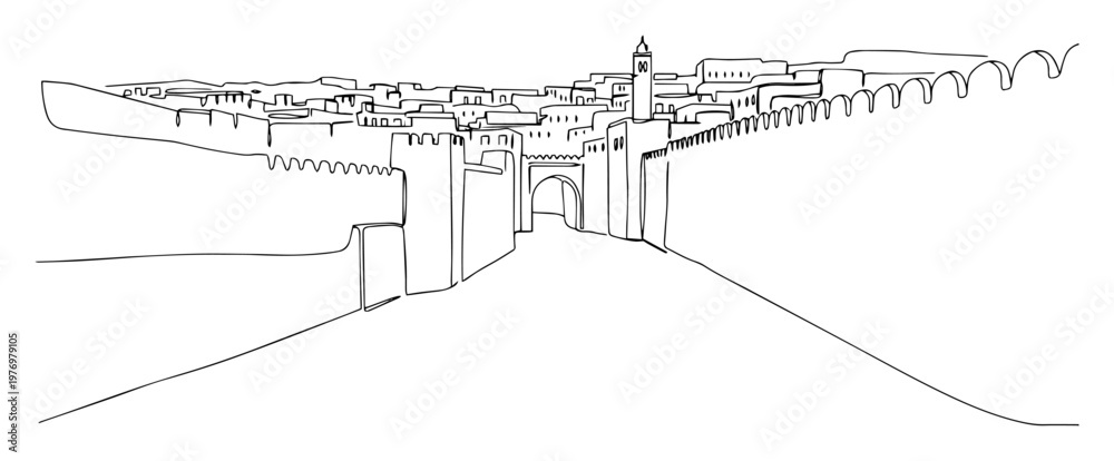 Fototapeta premium jerusalem old city wall and damascus gate continuous one line drawing
