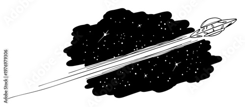 futuristic spaceship flying through galaxy vector outline design