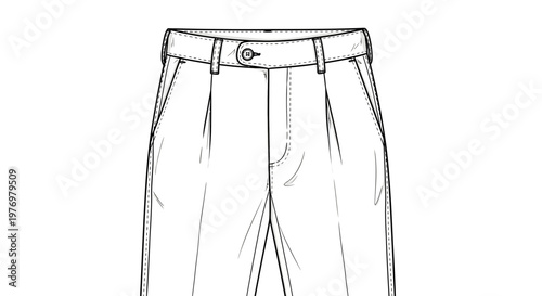 Front view vector line drawing of pleated trousers. Ideal for fashion design, technical drawings, and apparel specifications.
