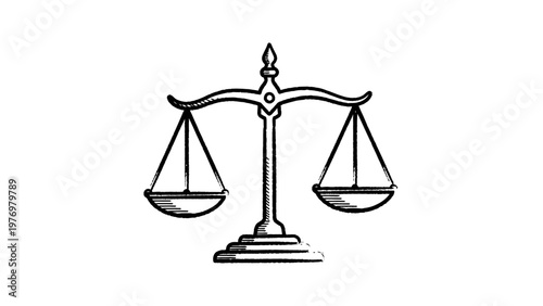 Handdrawn balance scale symbolizes justice, equality, and law. Ideal for legal, ethical, or conceptual applications in various media.