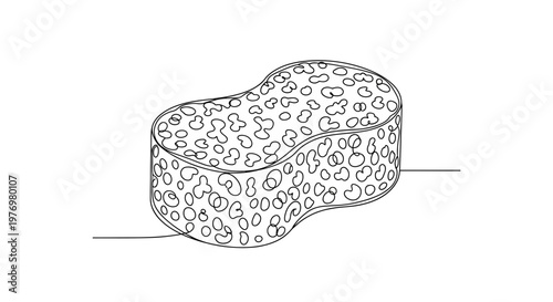 Simple monoline drawing of a kitchen sponge with an organic shape and visible texture, perfect for cleaning, hygiene, or household projects.