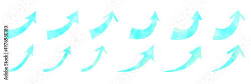 水彩ブルーの上向き矢印セット素材