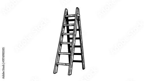 Graphic line drawing of a wooden step ladder, perfect for construction, home improvement, DIY projects, or general graphic design applications requiring a clear tool illustration.