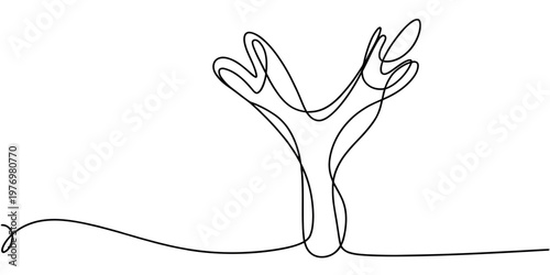 Simple one line drawing depicts an abstract tree, symbolizing nature, growth, and organic concepts. Ideal for logos, wellness, ecofriendly branding, or minimalist decorative needs.