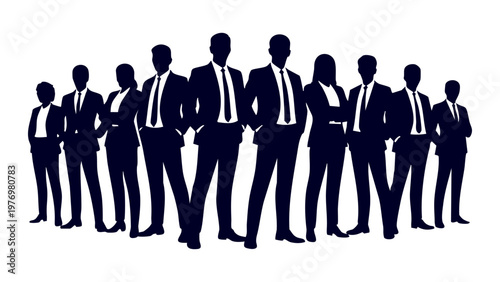 Large Business Team Silhouette Corporate Group, Corporate Professionals Team Leadership Concept, Business People Silhouette Office Teamwork, Professional Corporate Team Group Illustration 