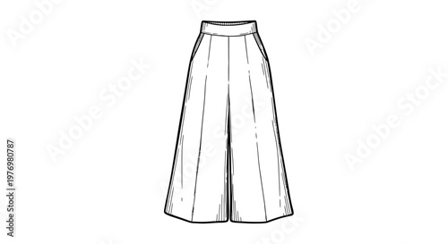 Flat technical sketch of elegant wideleg trousers, ideal for apparel development, style guides, and production specification sheets.