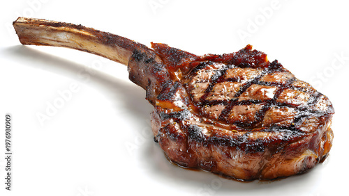 Grilled tomahawk beef steak isolated on white background