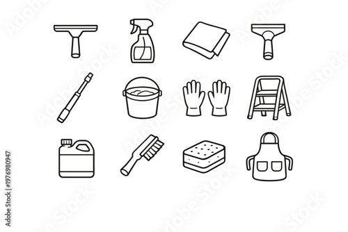 Cloth bottle tools vector window container stool bucket cleaning icon extension cleaner