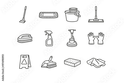 Brush bottle cleaning generation floor head image bucket mop vector icon simple