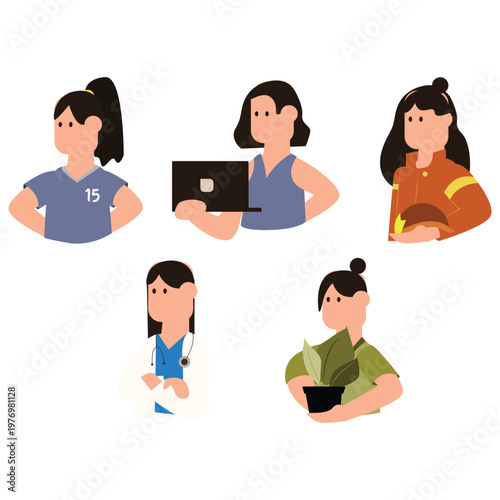 Flat Illustration Group of Women with Different Professions and Activity