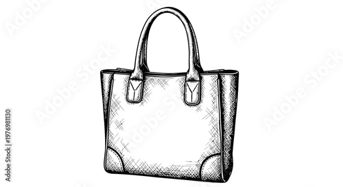 Handdrawn sketch of a womens handbag, featuring classic design with handles and shading. Ideal for print, web, and product related content.
