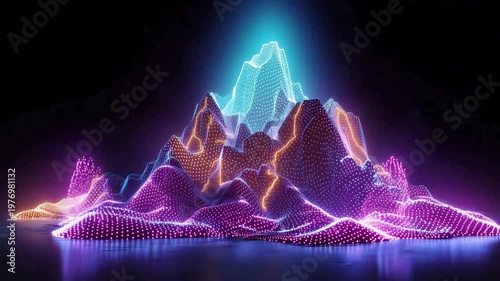 Dynamic futuristic mountain landscape digital art abstract environment neon glow awe-inspiring viewpoint for creative inspiration