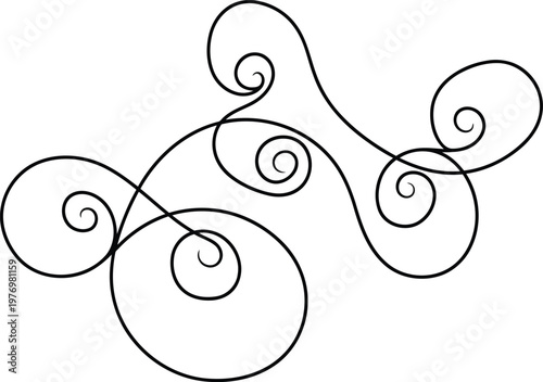 An intricate black line drawing featuring a series of elegant swirling curls on a white background Vector