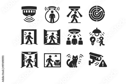 Alert generation sensor vector motion radar icon security corridor image presence simple
