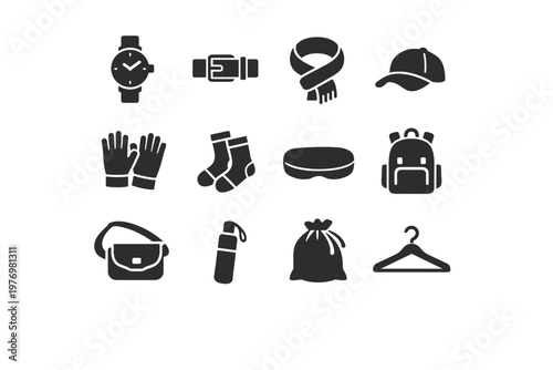 Buckle socks vector umbrella icon bag accessories icons case sunglasses gloves pair