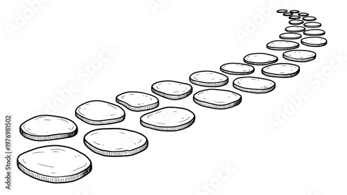 Hand drawn stepping stone pathway illustrates progress, future, or decisionmaking. Ideal for presentations, educational content, or conceptualizing a journey forward.