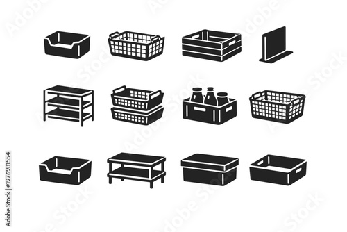 Icon stackable simple organizer vector storage bin shelf basket crate open generation