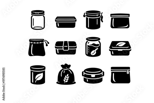 Vector eco bamboo icon generation simple pantry refill compostable storage food glass