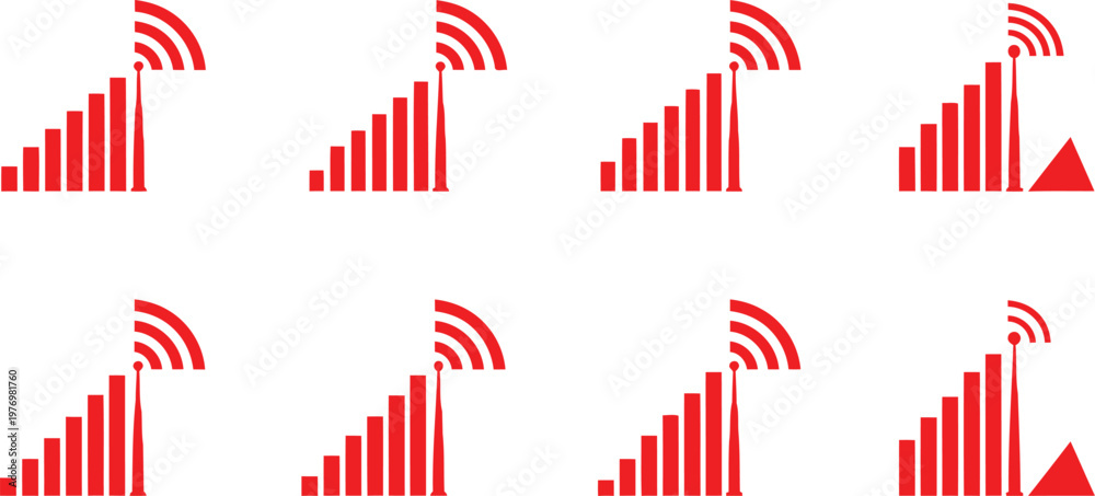 Fototapeta premium A collection of red signal strength and wireless connectivity icons for digital user interfaces. Vector