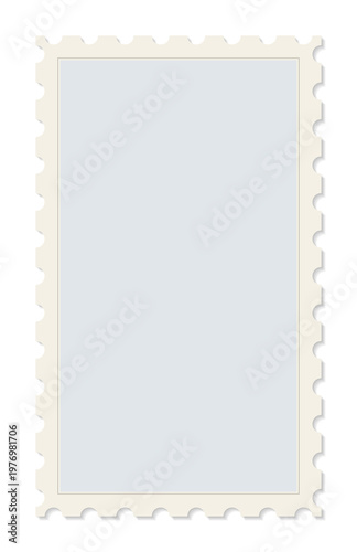 Classic vertical blank postage stamp template in beige color with transparent background