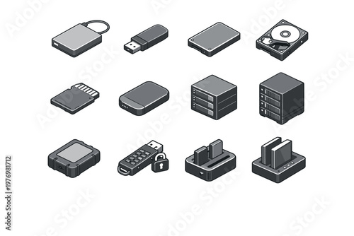 Simple memory data generation internal storage state usb vector image dock encrypted