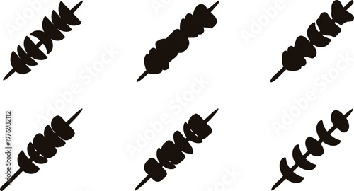 Set of grilled meat skewers on white background for barbecue  outdoor cooking  food preparation