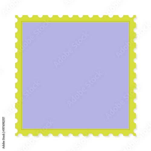 Square blank postage stamp frame in yellow and light blue with transparent background