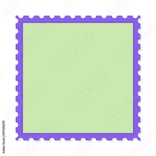 Square blank postage stamp template in light purple and green with transparent background
