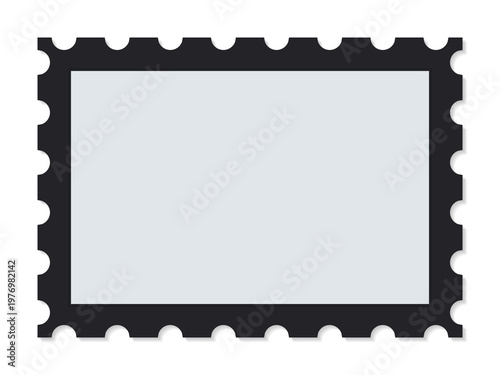 Horizontal blank postage stamp silhouette frame with black border and transparent background