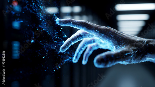  Holographic digital hand in cyberspace