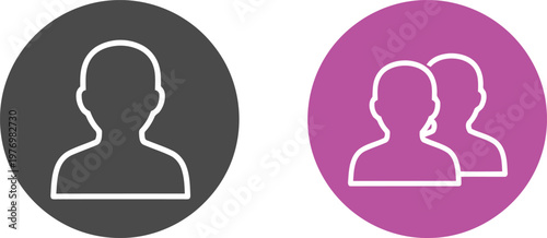 Two circular icons representing a single individual user and a group of multiple users together Vector