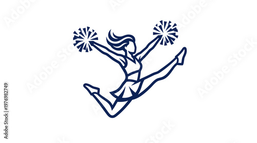 Cheerleader Silhouette in Mid-Air Jump with Pom-poms