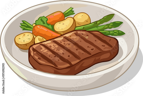 A fried steak on a plate isolated