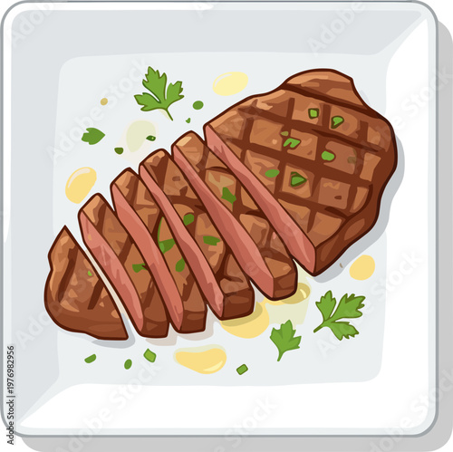 A fried steak on a plate isolated
