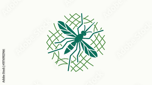 Green Mosquito Icon with Net Background