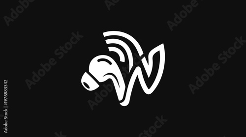 Abstract White Logo with Wireless Audio Design