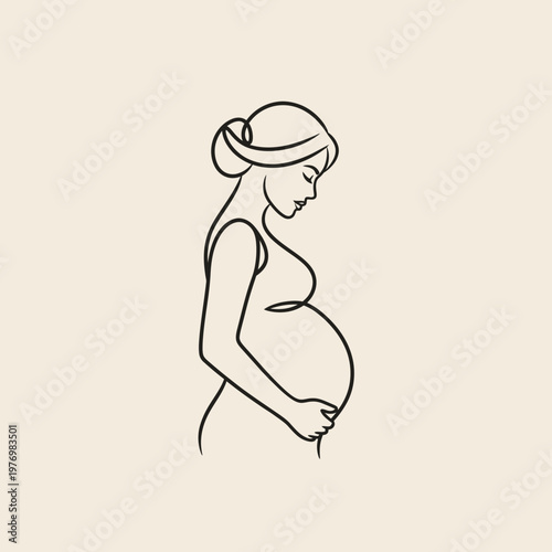 Minimal line drawing of an expectant woman in profile.