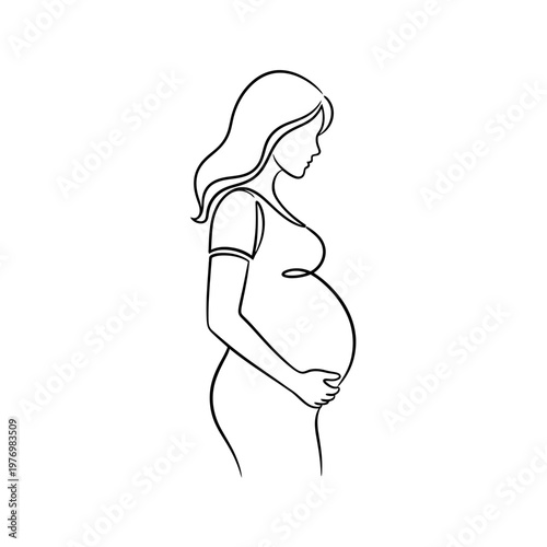 Minimal line drawing of a pregnant woman in profile.