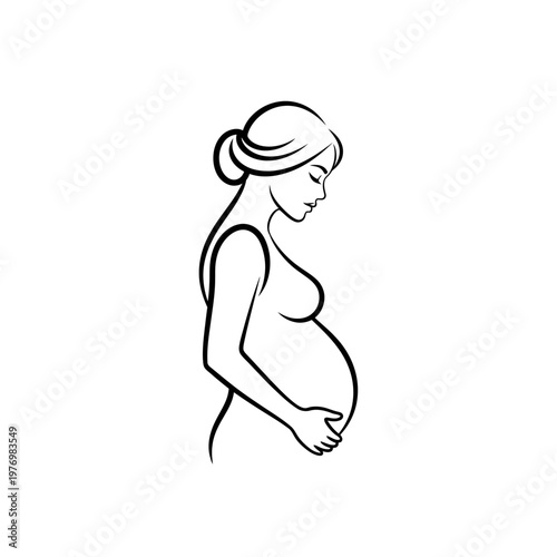 Minimalist line drawing of a pregnant woman in profile with gentle pose.