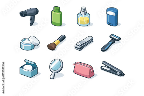 Simple face nail image brush hair dryer razor perfume generation icon vector