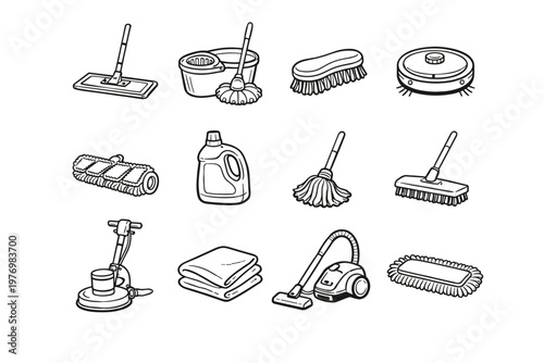 Simple icon robot generation tile brush mop cloth floor dust vector image