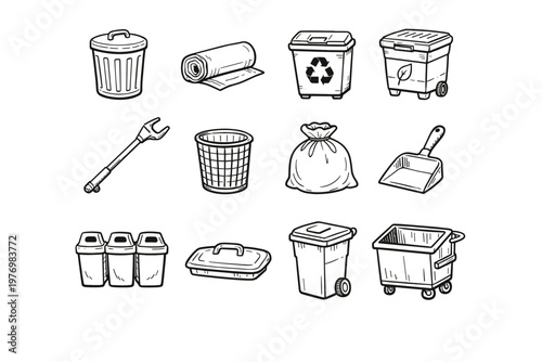 Sorting bag icon roll generation waste lid trash tool simple vector bin