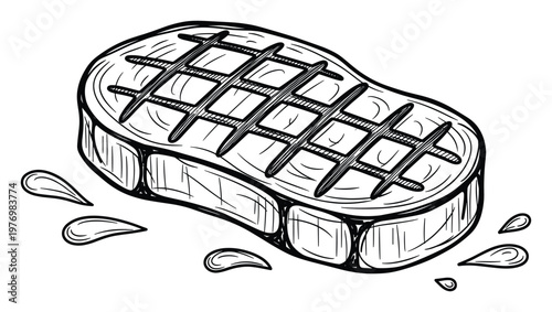 Hand drawn grilled steak with distinctive char marks ready for cooking themed food related menus recipes restaurant branding or culinary advertisements