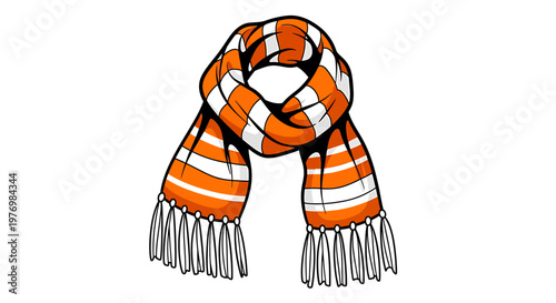 Orange and white striped scarf with tassel ends fashion accessory