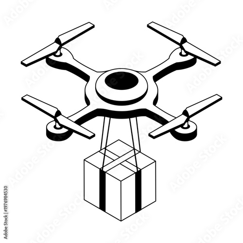Icon depicting a drone parcel in isometric style
